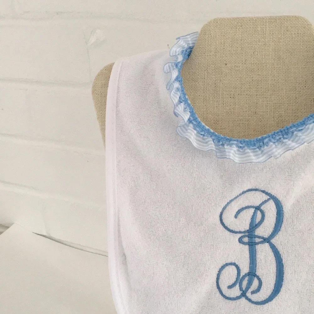 Baby Girl Or Boy Embroidered Initial B White Terrycloth Bib - Personalized Gift